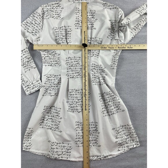 Spoon Jeans Long Sleeve Button Up Shirt Dress Women's Med White Black Script - Picture 9 of 16